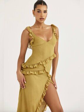 house of cb loretta dress green Clothing : Bodycon Dresses : 'Loretta' Green Satin Off Shoulder Dress